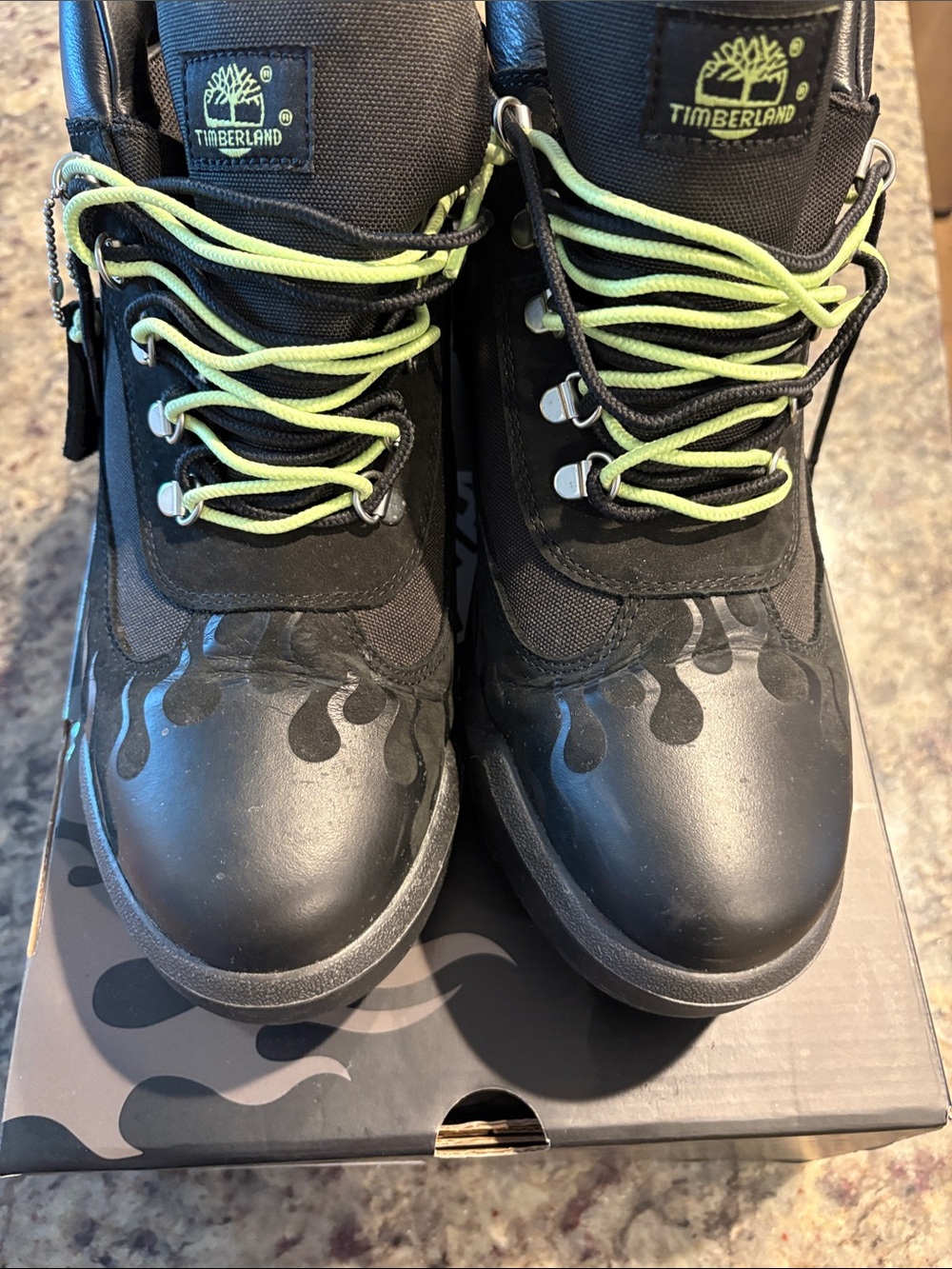 Loso.Wav Custom Timberland Black Boots with Lime Laces Flame - Picture 4 of 10